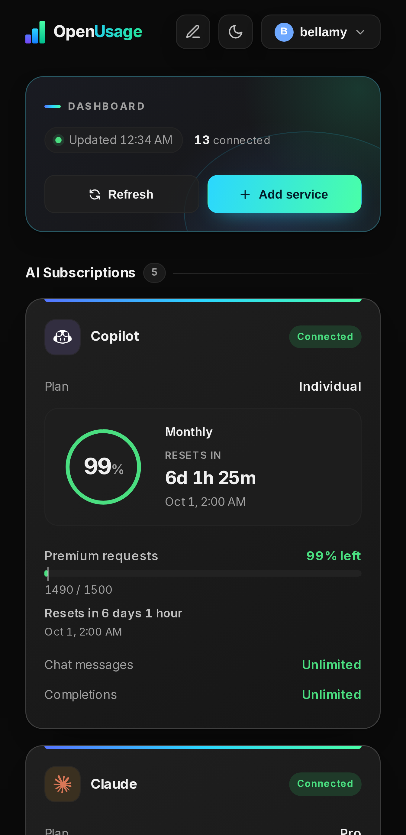 OpenUsage mobile dark theme