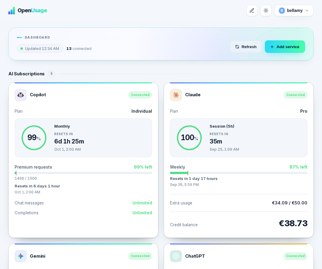 OpenUsage dashboard